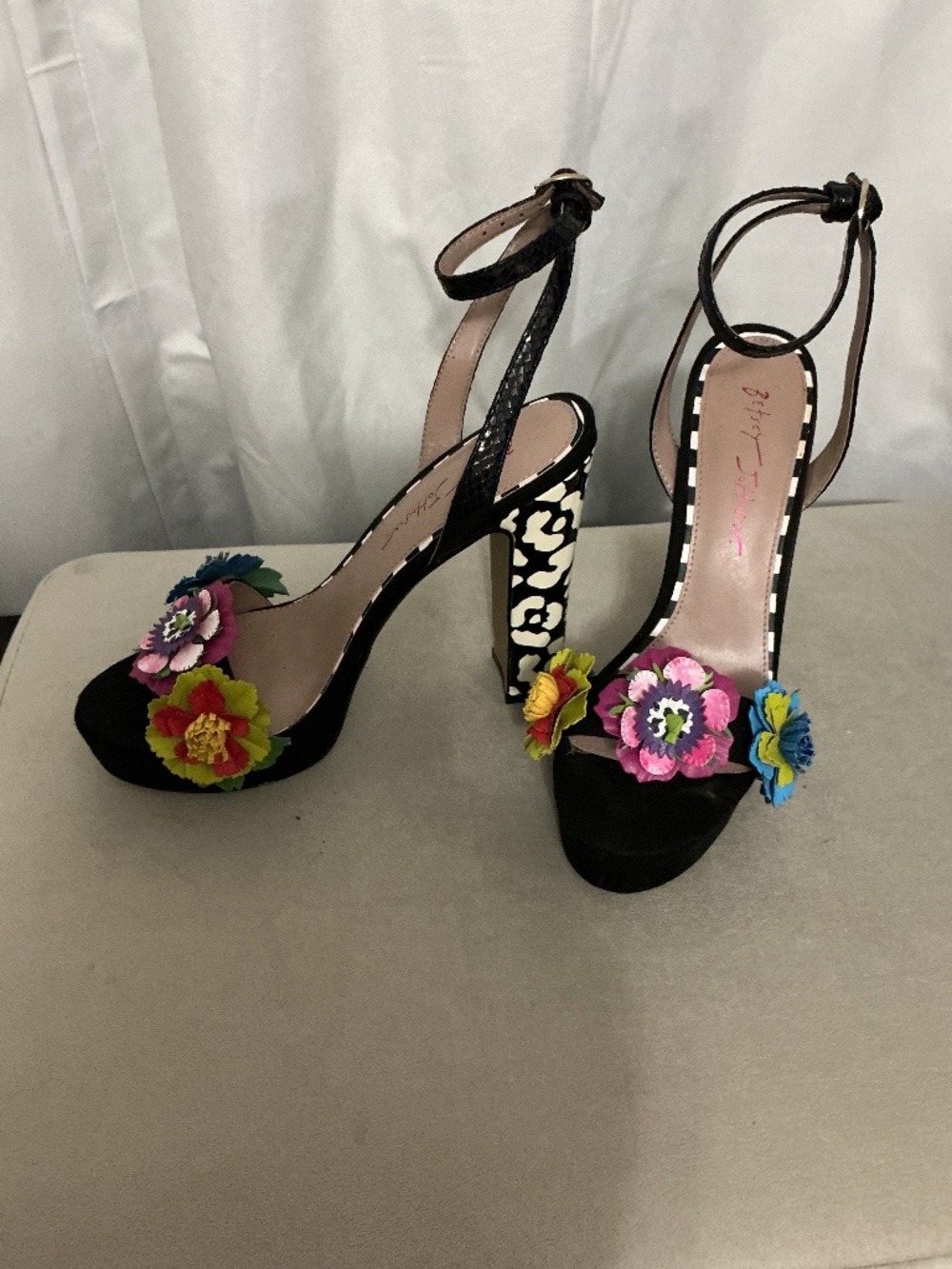 Betsey Johnson, Milana size 8.5 multicolor flowers.
